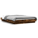 vidaXL Cadru de pat cu LED stejar fumuriu 135x190 cm lemn prelucrat