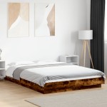 vidaXL Cadru de pat cu LED stejar fumuriu 135x190 cm lemn prelucrat