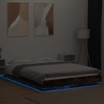 vidaXL Cadru de pat cu LED stejar fumuriu 135x190 cm lemn prelucrat