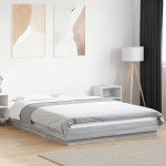 vidaXL Cadru de pat cu LED, gri sonoma, 135x190 cm, lemn prelucrat