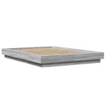 vidaXL Cadru de pat cu LED, gri sonoma, 135x190 cm, lemn prelucrat