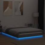 vidaXL Cadru de pat cu LED, gri sonoma, 135x190 cm, lemn prelucrat