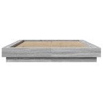 vidaXL Cadru de pat cu LED, gri sonoma, 135x190 cm, lemn prelucrat