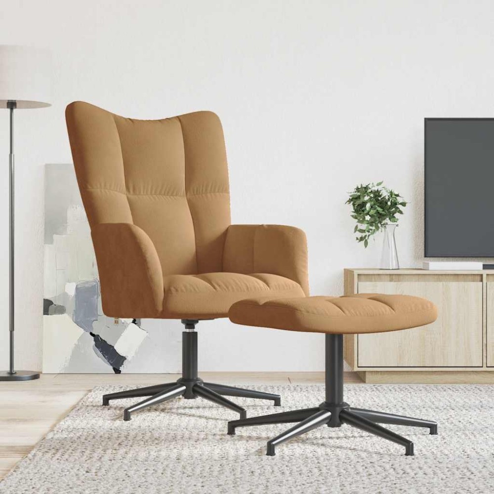 vidaXL Scaun de relaxare cu taburet, maro, catifea