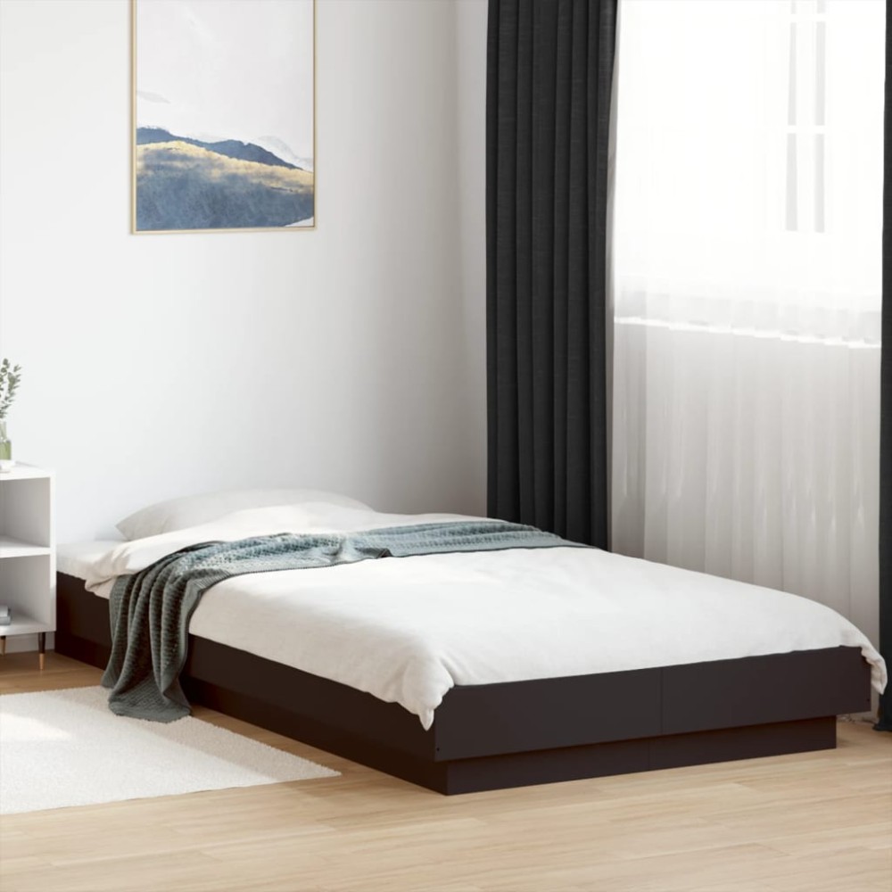 vidaXL Cadru de pat cu lumini LED, negru, 90x190 cm, lemn prelucrat