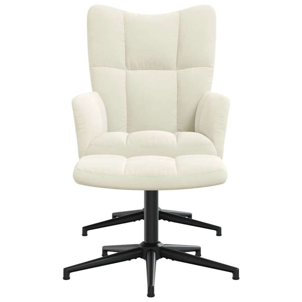 vidaXL Scaun de relaxare cu taburet, alb crem, catifea
