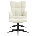vidaXL Scaun de relaxare cu taburet, alb crem, catifea