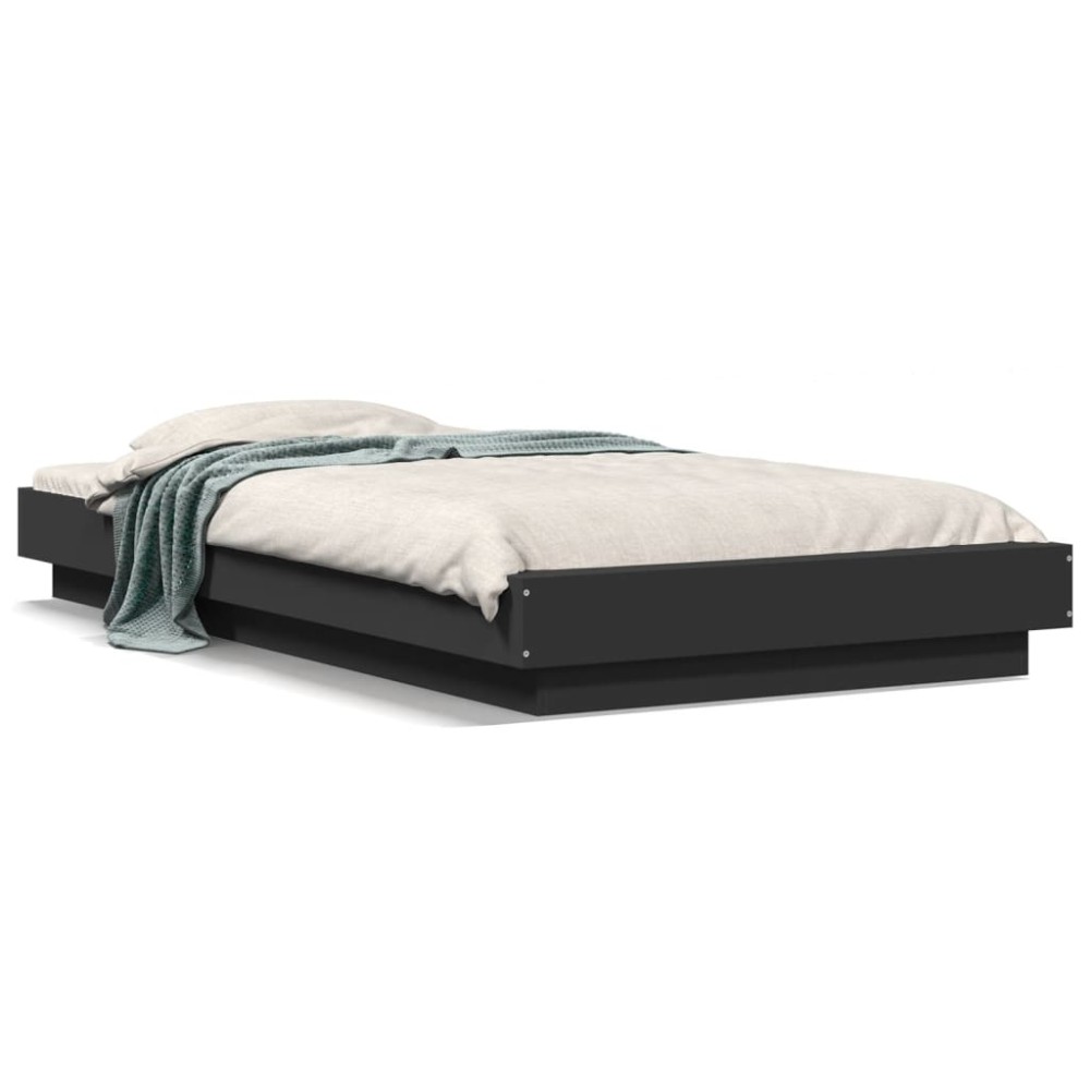 vidaXL Cadru de pat cu LED, negru, 75x190 cm, lemn prelucrat