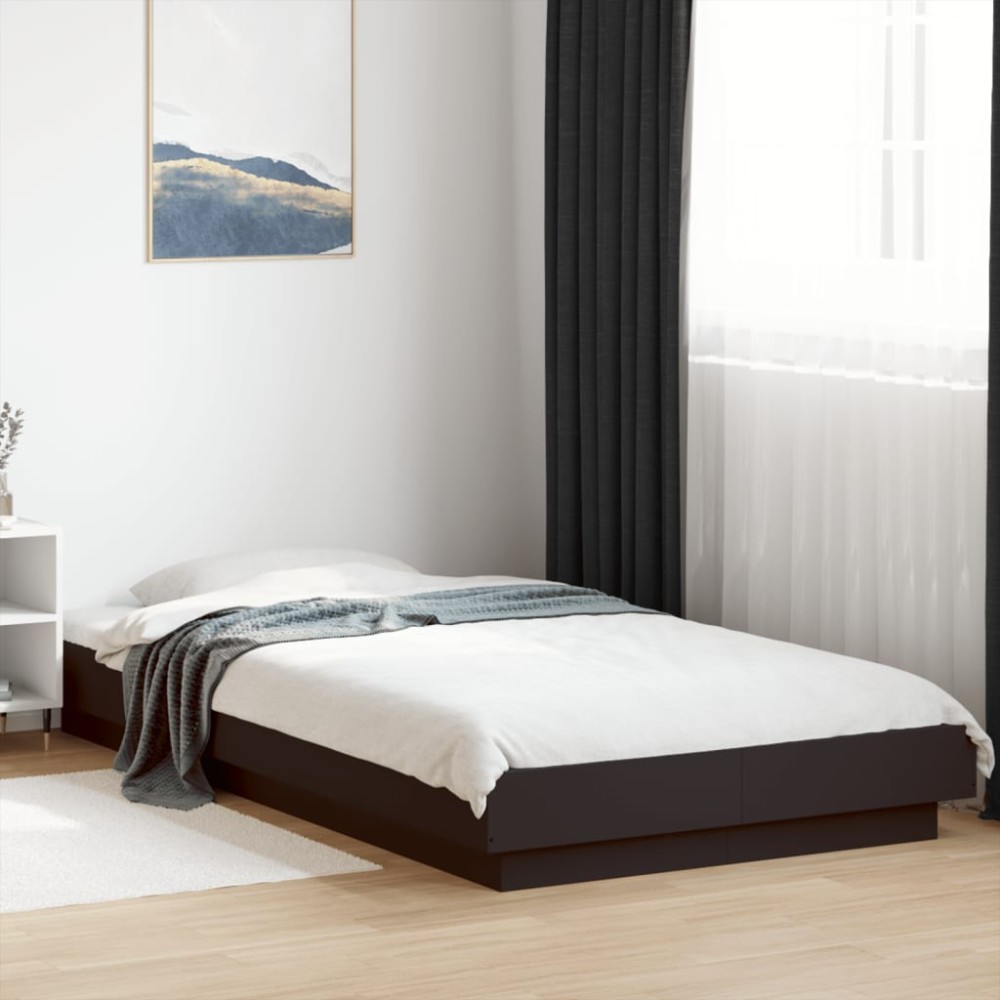 vidaXL Cadru de pat cu LED, negru, 75x190 cm, lemn prelucrat