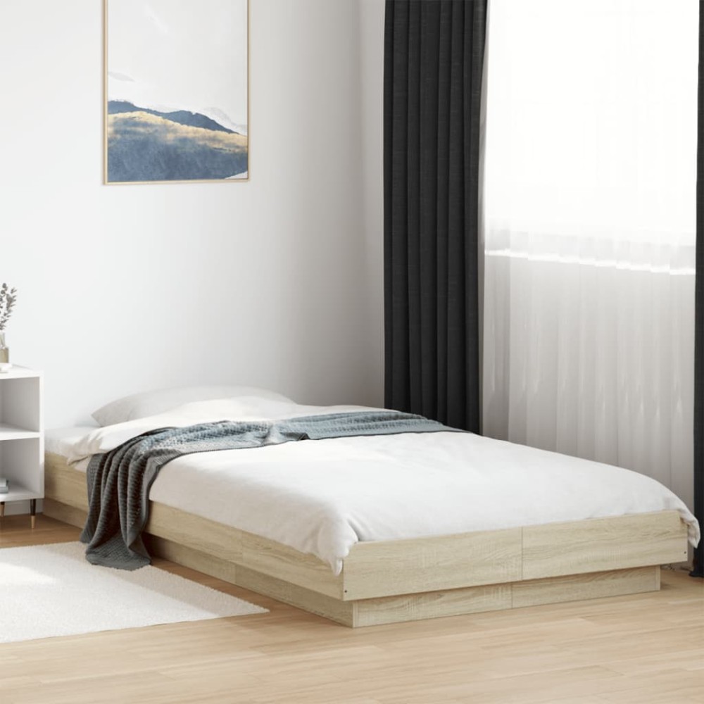 vidaXL Cadru de pat cu LED stejar sonoma 75x190 cm lemn prelucrat
