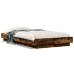 vidaXL Cadru de pat cu LED stejar fumuriu 75x190 cm lemn prelucrat