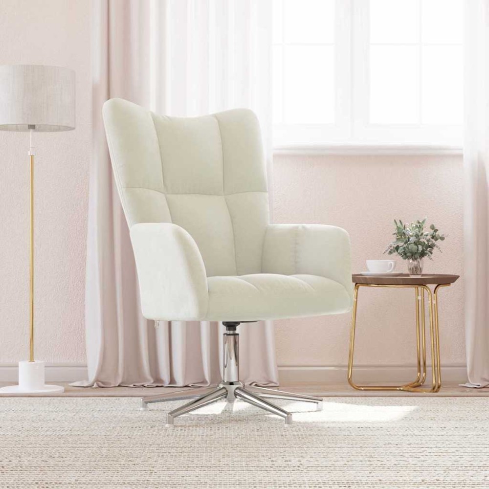 vidaXL Scaun de relaxare, alb crem, catifea