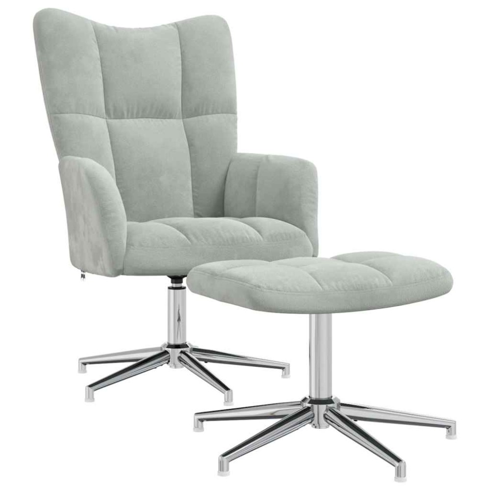vidaXL Scaun de relaxare cu taburet, gri deschis, catifea