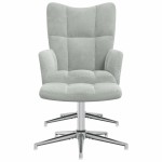 vidaXL Scaun de relaxare cu taburet, gri deschis, catifea vidaXL Scaun de relaxare cu taburet, gri deschis, catifea