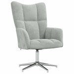 vidaXL Scaun de relaxare cu taburet, gri deschis, catifea vidaXL Scaun de relaxare cu taburet, gri deschis, catifea