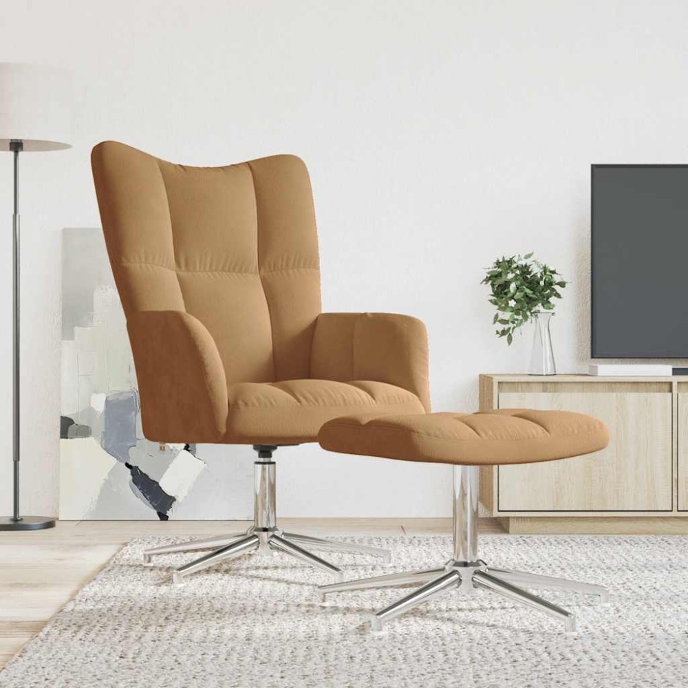 vidaXL Scaun de relaxare cu taburet, maro, catifea