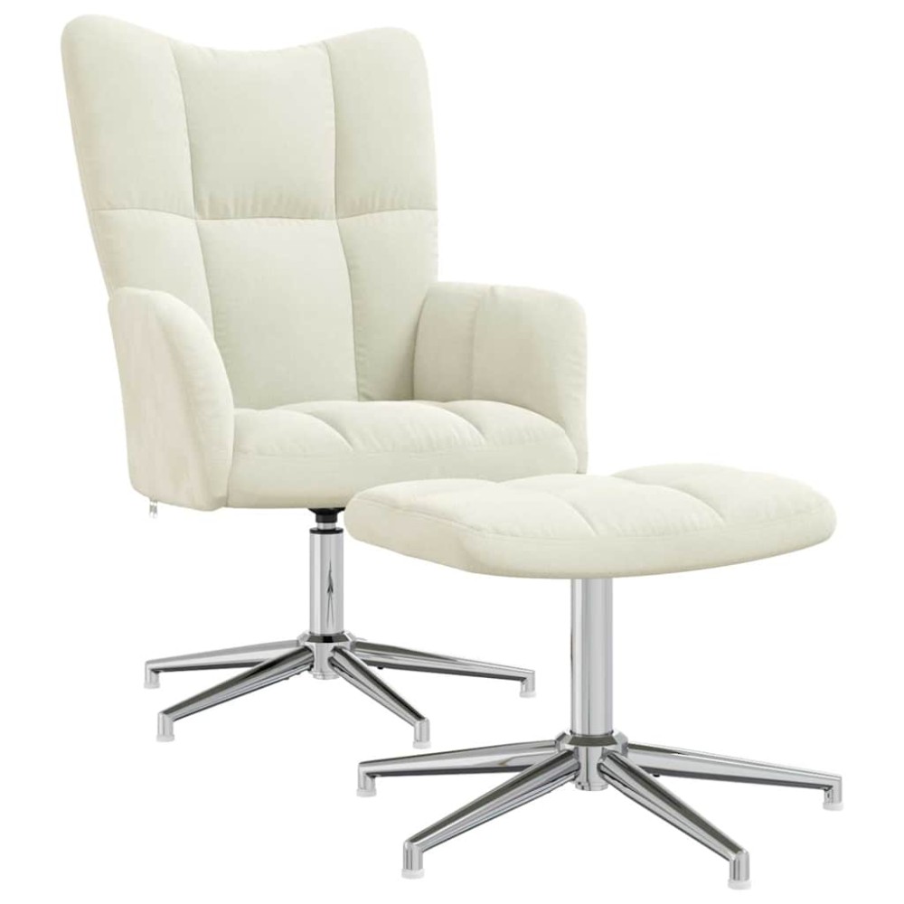 vidaXL Scaun de relaxare cu taburet, alb crem, catifea
