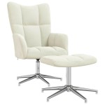 vidaXL Scaun de relaxare cu taburet, alb crem, catifea