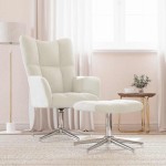 vidaXL Scaun de relaxare cu taburet, alb crem, catifea