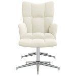 vidaXL Scaun de relaxare cu taburet, alb crem, catifea