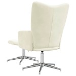 vidaXL Scaun de relaxare cu taburet, alb crem, catifea