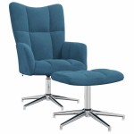 vidaXL Scaun de relaxare cu taburet, albastru, catifea vidaXL Scaun de relaxare cu taburet, albastru, catifea
