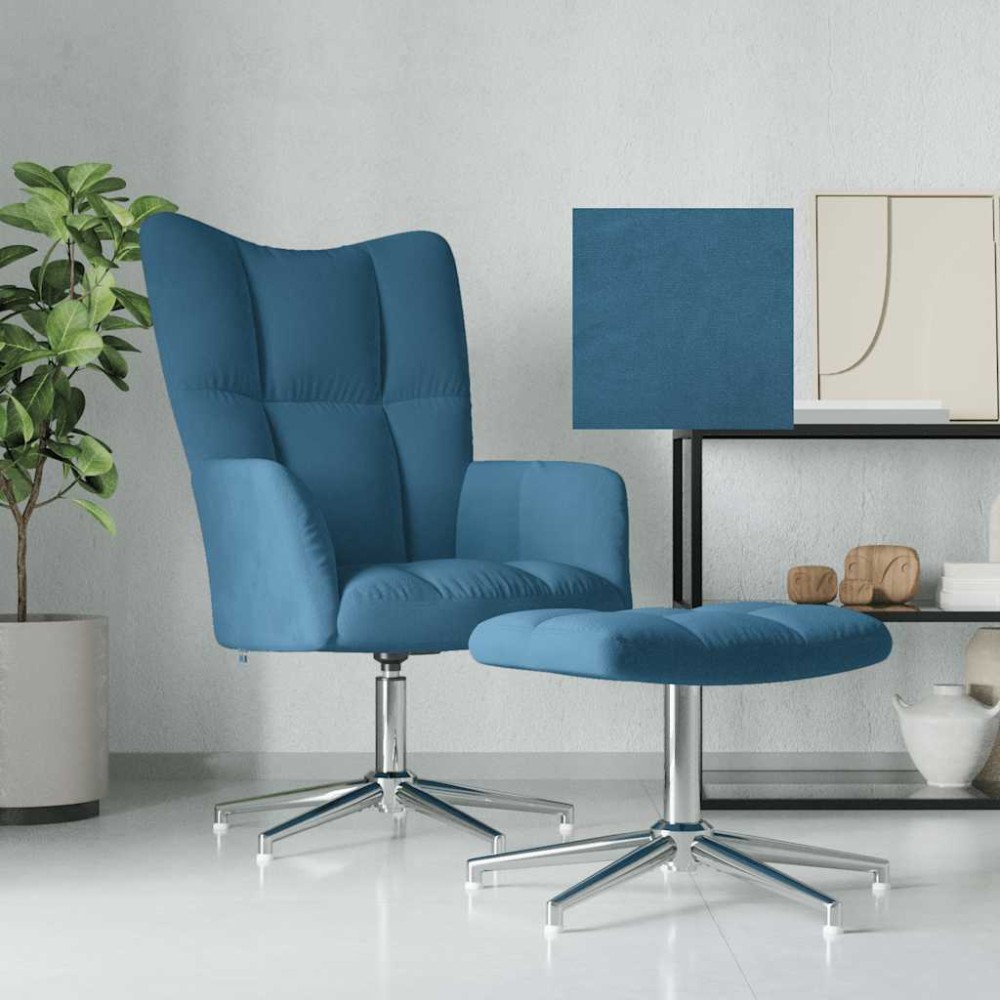 vidaXL Scaun de relaxare cu taburet, albastru, catifea