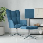 vidaXL Scaun de relaxare cu taburet, albastru, catifea vidaXL Scaun de relaxare cu taburet, albastru, catifea