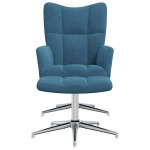 vidaXL Scaun de relaxare cu taburet, albastru, catifea vidaXL Scaun de relaxare cu taburet, albastru, catifea