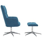 vidaXL Scaun de relaxare cu taburet, albastru, catifea vidaXL Scaun de relaxare cu taburet, albastru, catifea