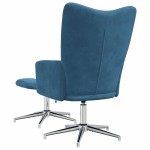 vidaXL Scaun de relaxare cu taburet, albastru, catifea vidaXL Scaun de relaxare cu taburet, albastru, catifea