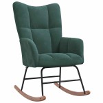 vidaXL Scaun balansoar cu taburet, verde închis, catifea vidaXL Scaun balansoar cu taburet, verde închis, catifea