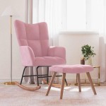 vidaXL Scaun balansoar cu taburet, roz, catifea vidaXL Scaun balansoar cu taburet, roz, catifea
