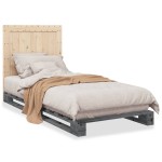 vidaXL Cadru de pat cu tăblie, gri, 90x200 cm, lemn masiv de pin vidaXL Cadru de pat cu tăblie, gri, 90x200 cm, lemn masiv de pin