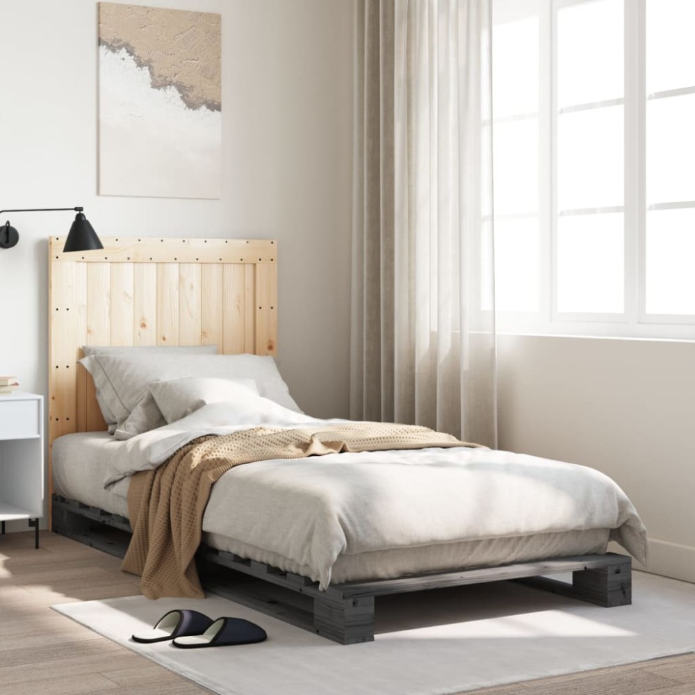 vidaXL Cadru de pat cu tăblie, gri, 90x200 cm, lemn masiv de pin