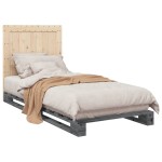 vidaXL Cadru de pat cu tăblie, gri, 90x200 cm, lemn masiv de pin vidaXL Cadru de pat cu tăblie, gri, 90x200 cm, lemn masiv de pin