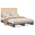 vidaXL Cadru de pat cu tăblie, gri, 140x200 cm, lemn masiv de pin vidaXL Cadru de pat cu tăblie, gri, 140x200 cm, lemn masiv de pin