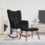 vidaXL Scaun balansoar cu taburet, negru, catifea vidaXL Scaun balansoar cu taburet, negru, catifea