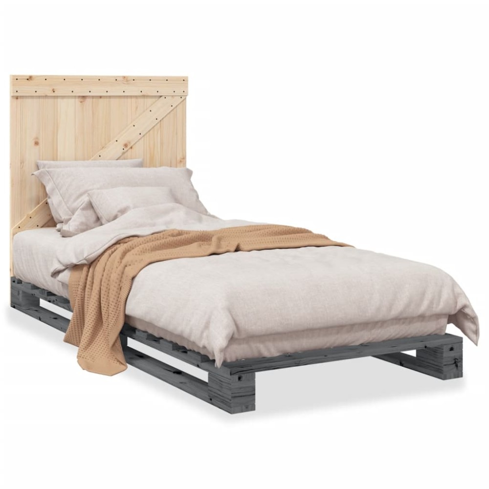vidaXL Cadru de pat cu tăblie, gri, 90x200 cm, lemn masiv de pin