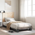 vidaXL Cadru de pat cu tăblie, gri, 90x200 cm, lemn masiv de pin vidaXL Cadru de pat cu tăblie, gri, 90x200 cm, lemn masiv de pin