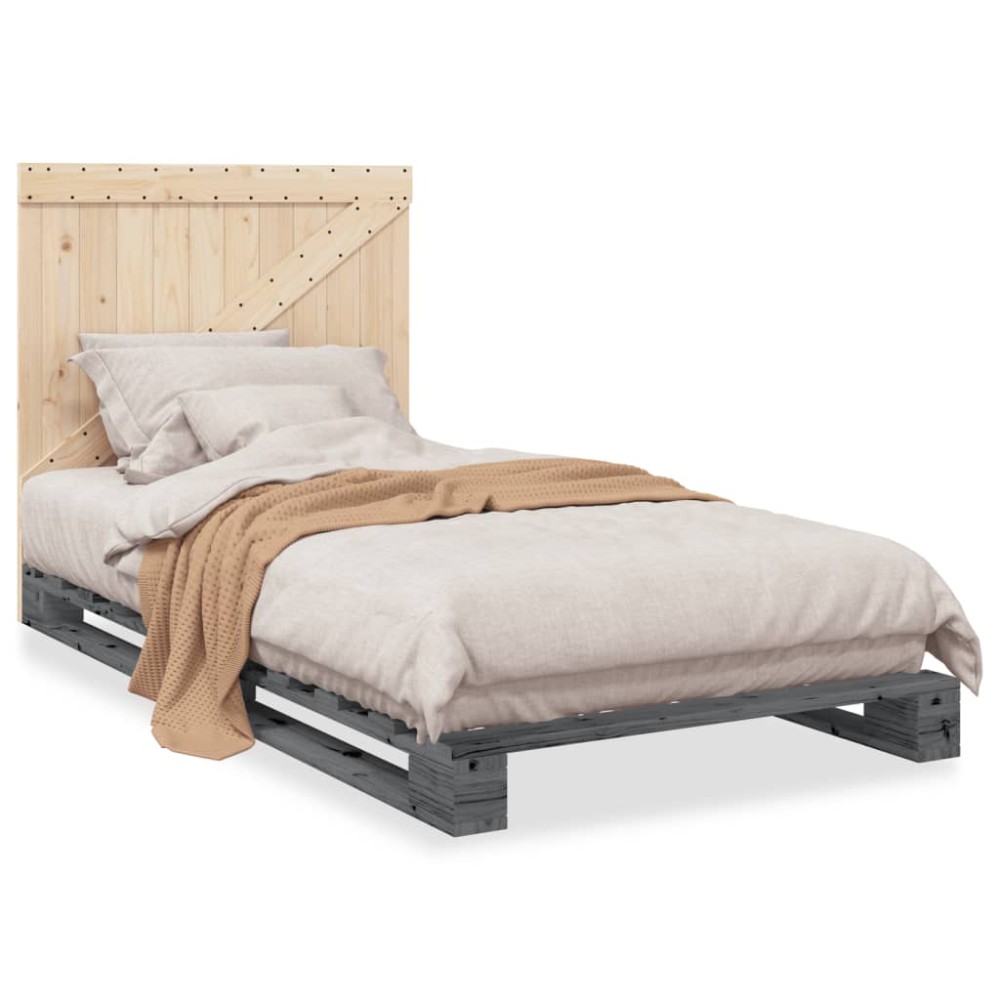 vidaXL Cadru de pat cu tăblie, gri, 100x200 cm, lemn masiv de pin