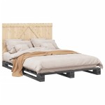 vidaXL Cadru de pat cu tăblie, gri, 140x200 cm, lemn masiv de pin