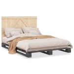 vidaXL Cadru de pat cu tăblie, gri, 160x200 cm, lemn masiv de pin vidaXL Cadru de pat cu tăblie, gri, 160x200 cm, lemn masiv de pin