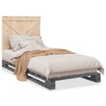 vidaXL Cadru de pat cu tăblie, gri, 90x200 cm, lemn masiv de pin vidaXL Cadru de pat cu tăblie, gri, 90x200 cm, lemn masiv de pin