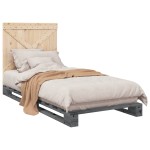 vidaXL Cadru de pat cu tăblie, gri, 90x200 cm, lemn masiv de pin vidaXL Cadru de pat cu tăblie, gri, 90x200 cm, lemn masiv de pin