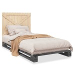 vidaXL Cadru de pat cu tăblie, gri, 100x200 cm, lemn masiv de pin vidaXL Cadru de pat cu tăblie, gri, 100x200 cm, lemn masiv de pin