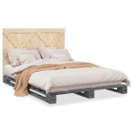 vidaXL Cadru de pat cu tăblie, gri, 160x200 cm, lemn masiv de pin vidaXL Cadru de pat cu tăblie, gri, 160x200 cm, lemn masiv de pin