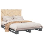 vidaXL Cadru de pat cu tăblie, gri, 160x200 cm, lemn masiv de pin vidaXL Cadru de pat cu tăblie, gri, 160x200 cm, lemn masiv de pin