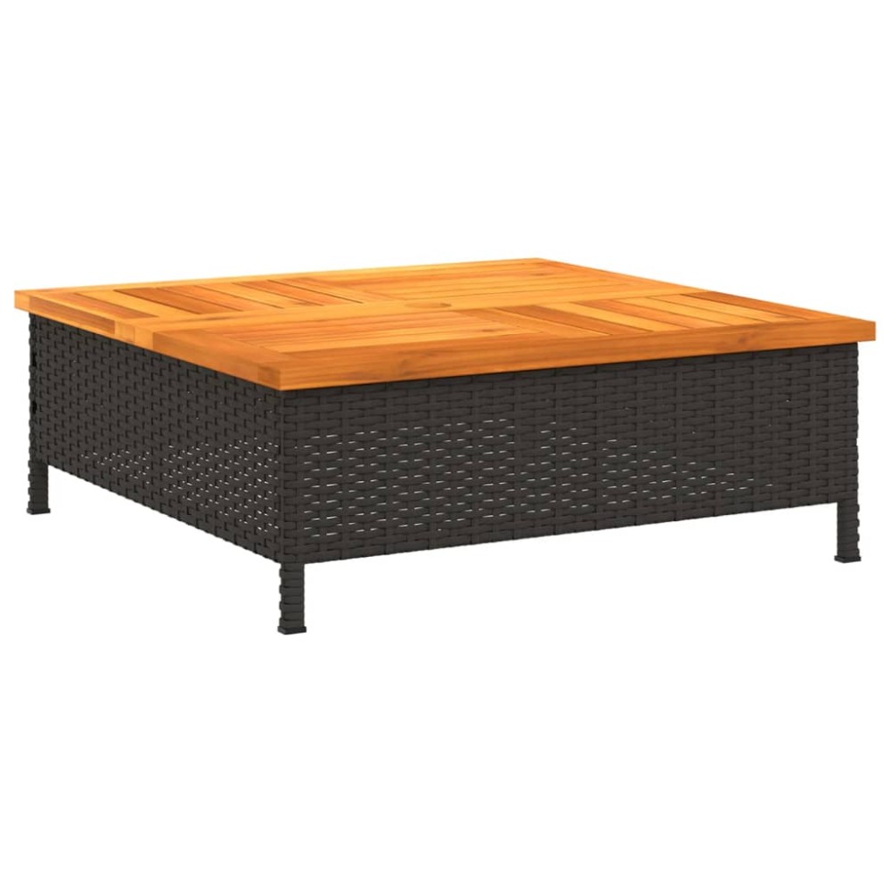 vidaXL Masă de grădină, negru, 70x70x25 cm, poliratan și lemn acacia