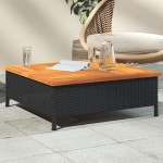 vidaXL Masă de grădină, negru, 70x70x25 cm, poliratan și lemn acacia vidaXL Masă de grădină, negru, 70x70x25 cm, poliratan și lemn acacia